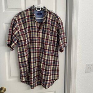 Izod Men's Short Sleeve Checkered Button-Down Shirt  Size L